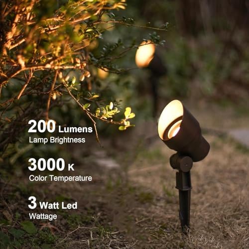 GOODSMANN Landscape Lighting 2PK Low Voltage Landscape Flood Lights 3W LED 200 Lumen Outdoor Spotlight 3000K Warm White Replaceable LED Bulbs Outside Hardwired Lighting with Metal Stakes - Image 2