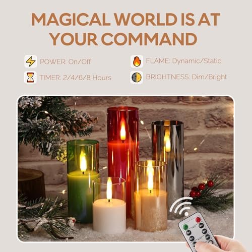 Eywamage Amber Gold Glass Flameless Pillar Candles with Remote Set of 5 - Image 4
