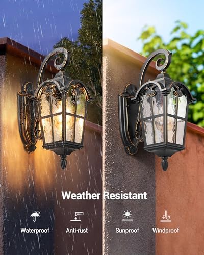 DEWENWILS 17.7" Outdoor Wall Lights, Black Roman Waterproof Porch Lantern - Image 5