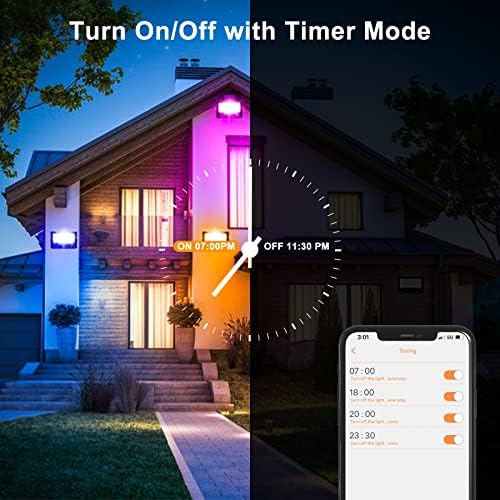 Flood Lights Outdoor RGB with Stake, 500W Equivalent Smart Color Change & Daylight 5700K Landscape Light, IP66 Patio Lights via App Control, Indoor Ambient Lighting, DIY Scenes/Music Sync/Timing-4Pack - Image 5