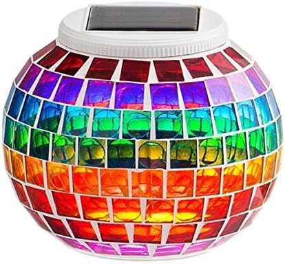 Mosaic Glass Solar Table Light,WONFAST Waterproof Color Changing Mood Night Lights Solar Outdoor Table Lamp for Bedroom Party Garden Patio Yard Decoration Lighting (Rainbow) - Image 2