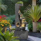 Water Fountain Outdoor, 5-Tier Cascading Bowl Waterfall Fountain, Large Water Feature with 5 LED Lights, 39" Modern Indoor Floor-Standing Garden Fountain for Patio, Backyard, Porch by USSerenaY