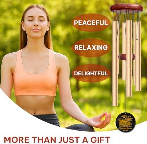 Personalized Motorcycle Memorial Wind Chime – “Riding with The Angels” Gold Cruiser with Wings and USA Flag – Custom Name & Years, Biker Remembrance Gift, Sympathy Decor for Loss of Loved One - Image 3