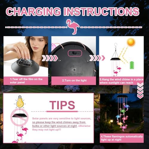Flamingo and Sun Solar Wind Chime(2 Pcs), 7-Color Light Changing - Image 6