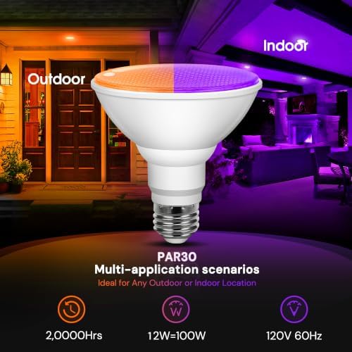 L LOHAS LED Orange Purple Halloween Flood Light Bulb, PAR30 LED Flood Light - Image 2