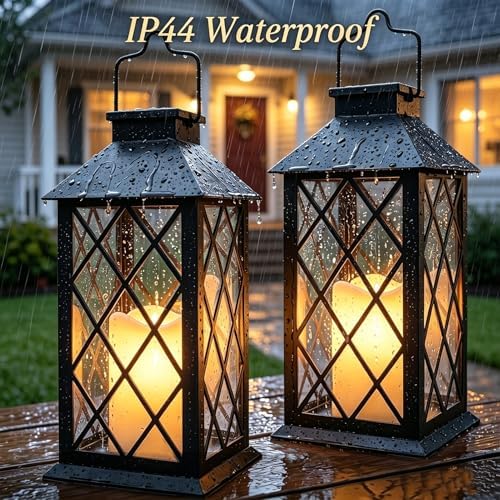 2 Pack 14'' Large Tempered Glass Solar Lanterns Outdoor Waterproof - Image 6