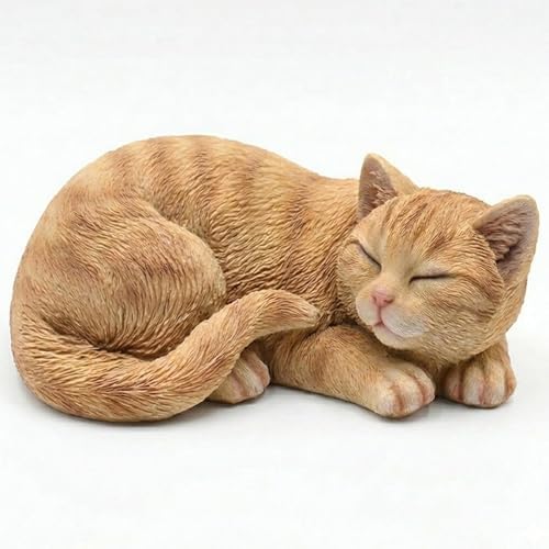 Tabby Sleep Cat Statues Outdoor Decorative, Cat Memorial Statue for Yard Lawn Patio Porch, Garden Pet Grave Marker Figures, 9.44" L x 6.29" W x 4.33" H by Unknown