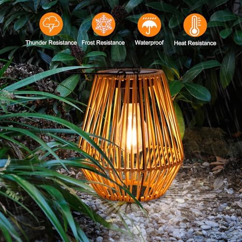 Livinlarge Solar Lanterns Outdoor Waterproof,Wicker Solar Lantern 2 Pack | - Image 5