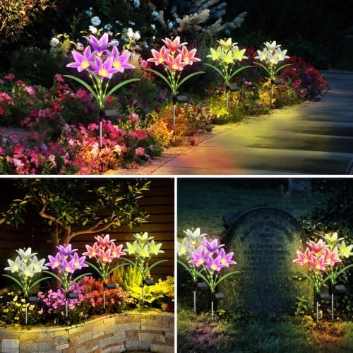 4 Pack Lily Solar Path Lights, IP65 Waterproof Adjustable Landscape Lights - Image 6