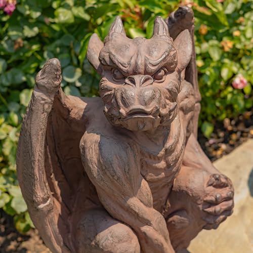 Zaer Ltd. Set of 2 Gothic Gargoyle Garden Statues, 28.4 Inch Tall Outdoor Sculptures (Antique Rust) - Image 5