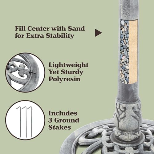 Outdoor Antique-Style Bird Bath - Weather-Resistant Polyresin Basin with Vintage Design and Ground Stakes - Yard and Patio Decor by Pure Garden (Gray) - Image 3