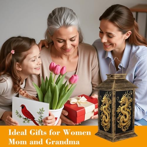 Solar Lantern Outdoor Waterproof Traditional Chinese Cloud Black Garden Decor LED Hanging Solar Lights Tabletop Lamp Gifts for Women Mom Outside Yard Patio Porch - Image 4