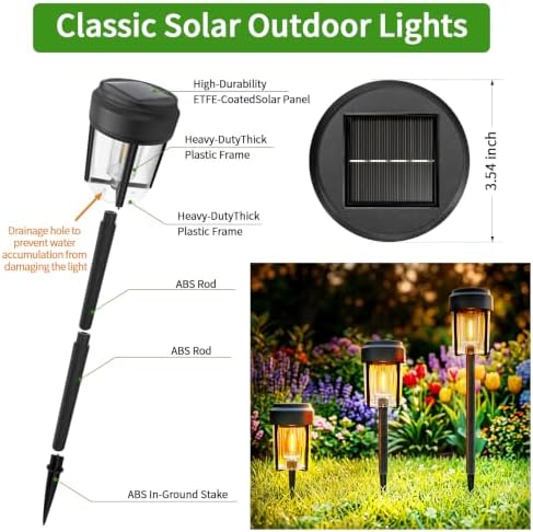 Solar Pathway Lights Outdoor, IP65 Waterproof Solar Powered Garden Lights, Auto On/Off Outdoor Light for Yard Lawn Garden Patio Walkway Driveway Landscape Lighting (6 Pack) - Image 6