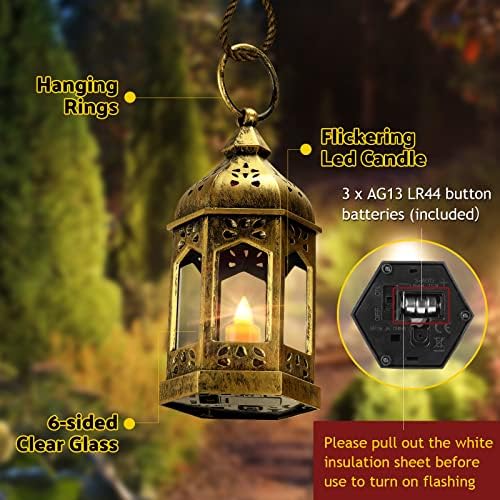 Cunhill 12 Pcs Mini Lanterns Hanging Vintage Flickering LED Candle,Gold - Image 4