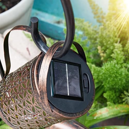 JIUSILIFE 60 LEDs Solar Outdoor Lights Watering Can Landscape Decorative Lamp, Retro Metal Kettle Hanging String Lights,Waterproof Solar Powered Garden Lantern for Yard Walkway Gardening - Image 5