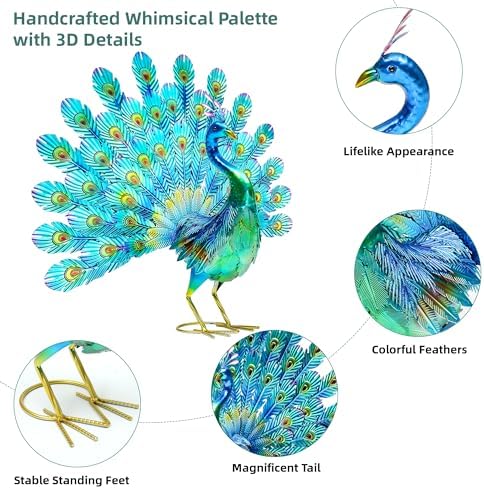 27.5" Peacock Garden Decor, Metal Yard Decorations Outdoor - Image 6