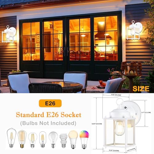 Outdoor Wall Light Fixture, Metal Glass, White, 2 Pack - Image 4