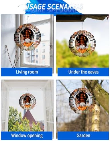 10 Inch Thanksgiving Gnomes Wind Spinner for Yard and Garden, Fall Pumpkin Maple Leaves Black Hanging Ornaments Outdoor 3D Kinetic Wind Sculpture Spinners Indoor Outdoor Patio Décor Ornaments Gift - Image 7