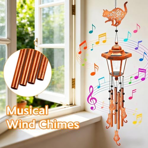 Cat Solar Wind Chimes for Outside, Birthday Gifts for Mom Women Grandma Mother's Day Memorial, 34-Inch Windchimes with Wind Spinner, Outdoor Hanging Solar Lights Waterproof Garden Decor Yard, 2 Pack - Image 4