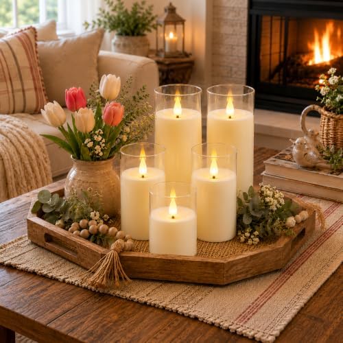 Fo32won Ivory White LED Flameless Pillar Candles Battery Operated with Remote Timer, 5 Pack 3D Flickering Acrylic Candles for Home Living Room Bedroom Fireplace Wedding Party Holiday Decor & Gift - Image 3