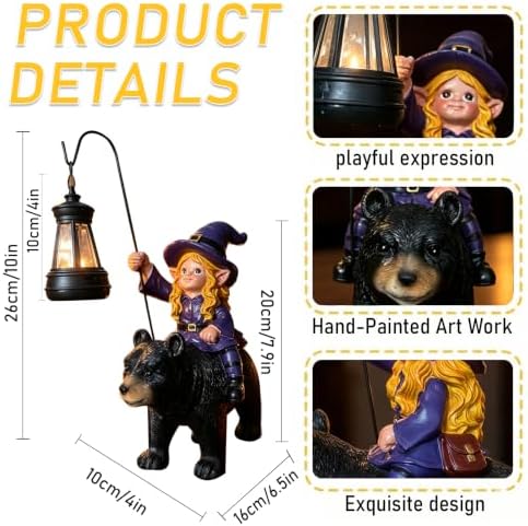 Garden Gnome Decoration, Funny Resin Solar Gnome Statue for Lawn Patio Yard Outdoor Decor, Bear Riding Gnome Figurine with Lantern, Gift for Women and Men (Gnome-H) - Image 2