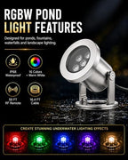 LED Pond Lights with Dual Remote Control, 6W SS316 Stainless Steel RGB Underwater Fountain Light, IP68 Waterproof Submersible LED Lights for Pond Waterfall, Koi Fish Pond (2 Pack) - Image 2