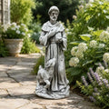 25.39 Inch St Francis Garden Statue With Lamb And Bird, Large Yard Statues by Unknown