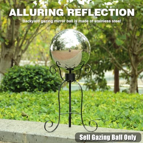 VCUTEKA Gazing Ball, 10" Stainless Steel Silver Garden Globes Outdoor Decor - Image 2