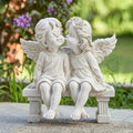 Kissing Angels Garden Statue Outdoor Decor, Cute Vintage Cherub Couple on Bench Resin Sculpture, Weather-Resistant Yard Art for Patio, Lawn, Memorial Garden Gifts for Women (Stone) by Unknown