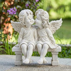 Kissing Angels Garden Statue Outdoor Decor, Cute Vintage Cherub Couple on Bench Resin Sculpture, Weather-Resistant Yard Art for Patio, Lawn, Memorial Garden Gifts for Women (Stone) by Unknown
