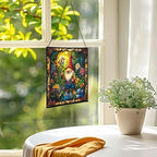 Midsummer Gnome Garden Stained Glass Suncatcher – Square Hanging Window Panel for Home or Greenhouse – Whimsical Glass Art Gift for Garden Lovers, Christmas, Halloween, Father Days P6KAqe - Image 3