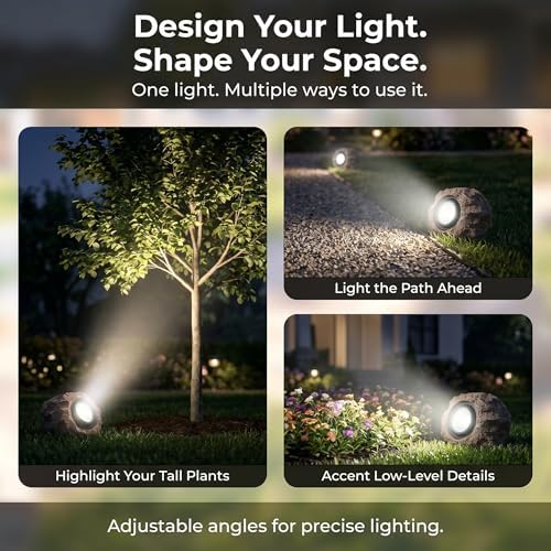 Candieslife Solar Garden Rock Lights Outdoor - IP65 LED Waterproof Solar Spotlight, Solar Powered Landscape Lights Decorative Garden Stone Light for Pathway, Walkway, Yard, Patio (4 Pack) - Image 5