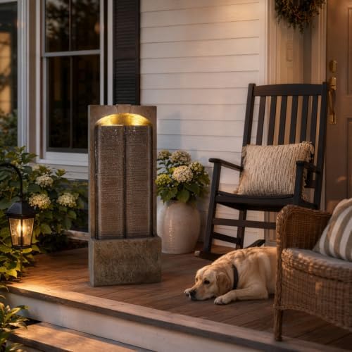 39" Outdoor Water Fountain, Modern LED Resin Water Wall Feature - Image 3
