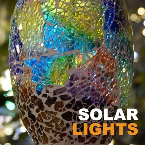 Bird Feeder for Outdoor Hanging Stained Glass Solar Light, Gold - Image 2
