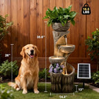 35.6" Solar Outdoor Water Fountain - Relief Leaf Design 4 Tiers Fountains - Image 2
