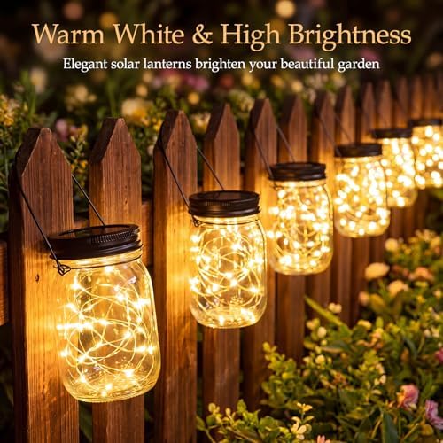 12 Pack Mason Jar Hanging Lantern with Chains, 30 LED Solar Lights - Image 5