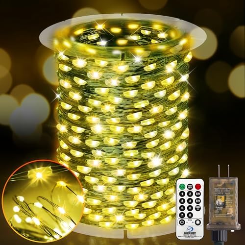 KNONEW 203FT 600LED Green Wire Outdoor Fairy Lights Plug in Warm White Xmas by KNONEW