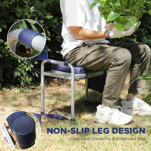 Tovve Foldable Garden Kneeler and Seat, Heavy Duty Garden Stool with 10" Wide Detachable Kneeling Pad, Portable Garden Bench Chair with Large Garden Tool Bag, Gardening Gifts for Women, Seniors, Mom - Image 4