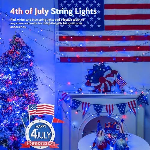 woohaha 4th of July Solar Outdoor String Lights,Red White Blue - Image 5