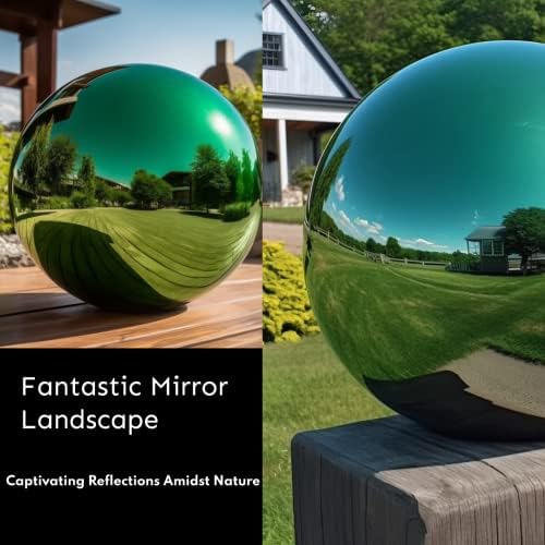 12 Inch Stainless Steel Gazing Globe,v2croft Hollow Ball Mirrored Surface Polished Shiny Sphere,Garden Stainless Steel Gazing Ball for Outdoor Lawn Pond Yard Ornament(Green) - Image 6