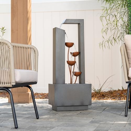 XBrand 38-Inch Freestanding Sculptural Metal Multi-Tier Flower Water Fountain, Gray and Bronze - Image 2