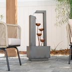 XBrand 38-Inch Freestanding Sculptural Metal Multi-Tier Flower Water Fountain, Gray and Bronze - Image 2