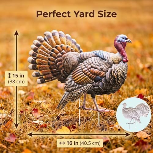 DoukeLiu Realistic Metal Tom Turkey Garden Stake, Thanksgiving Turkey Yard Sign Stake, Fall Harvest Outdoor Lawn Patio Thanksgiving Decoration(16 * 15 * 0.6in) - Image 3