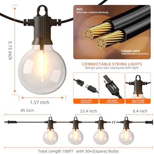 Kawaya G40 Outdoor String Lights 100FT IP65 Waterproof 2700K Patio Light - Image 5