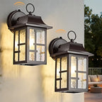 OKELI 2-Pack Dusk to Dawn Exterior Lighting Fixture, Farmhouse Outdoor Wall Lights with Ripple Glass, Aluminum Porch Light Wall Mount, Anti-Rust Outside Wall Sconce for House, Garage(Brown) by OKELI