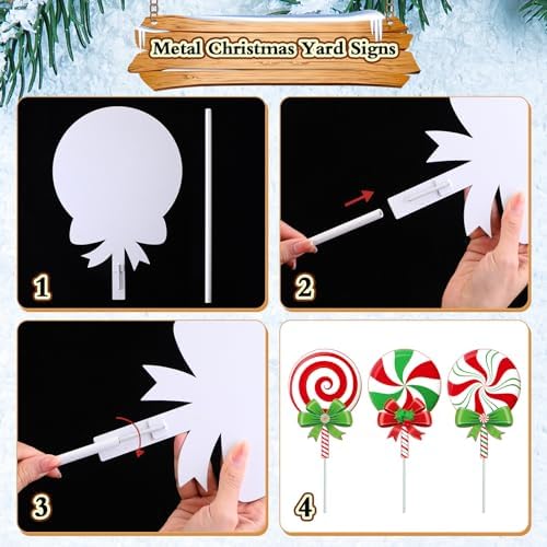 Drydiet 3 Pack Metal Christmas Yard Signs Decor Xmas Yard Stakes Outdoor with Stakes for Holiday Outdoor Garden Lawn Pathway Decoration(Candy) - Image 3