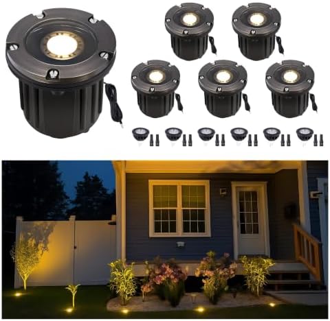 Gardenreet Brass Well Lights, 12V Low Voltage Wired 2700K In-Ground, 6PK by Gardenreet
