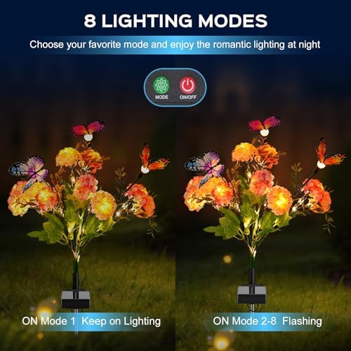 4 Pack Solar Garden Lights Outdoor, 8 Lighting Modes Warm White LED Powered Swaying Butterfly, Waterproof Hydrangea Flowers Landscape Light for Outside Yard, Patio, Pathway Decorative, Décor, Gifts - Image 3