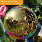 Suzile 2 Pieces Gazing Ball Hollow Gazing Mirror Ball Stainless Steel Garden Globe Gazing Globe Mirrored Surface Polished Ornament Sphere for Garden Outdoor Pool Yard Pond Lawn Home (Rainbow,10 Inch) - Image 4