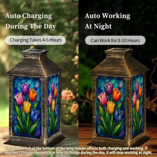 Solar Lantern Vivid Stained Glass Style Outdoor Waterproof Garden Hanging Lantern Solar Powered Lighting Outside Solar Light for Patio Yard Camping, Gifts for Women Mom - Image 4